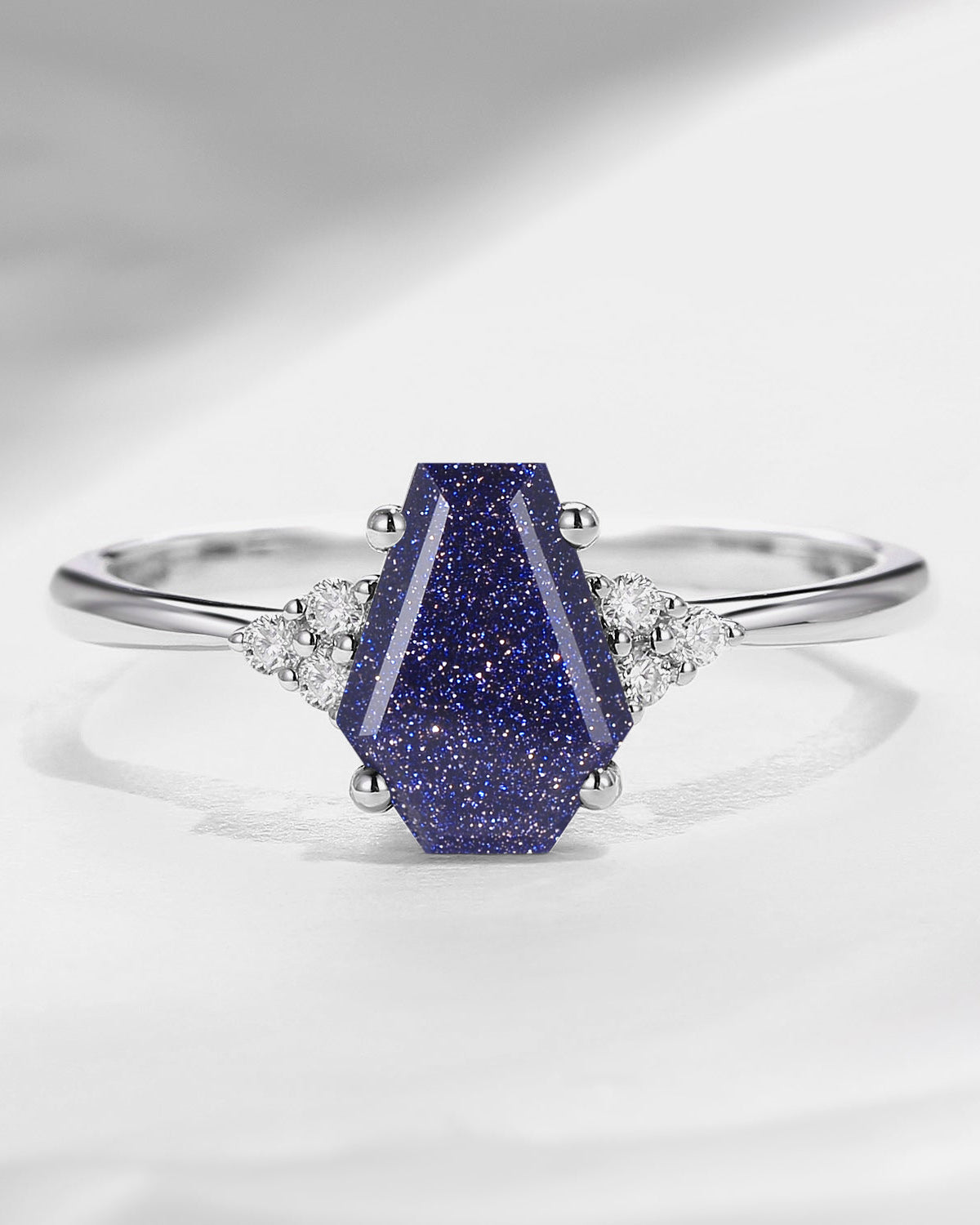 Cluster Coffin Shaped Blue Sandstone Classic Engagement Ring
