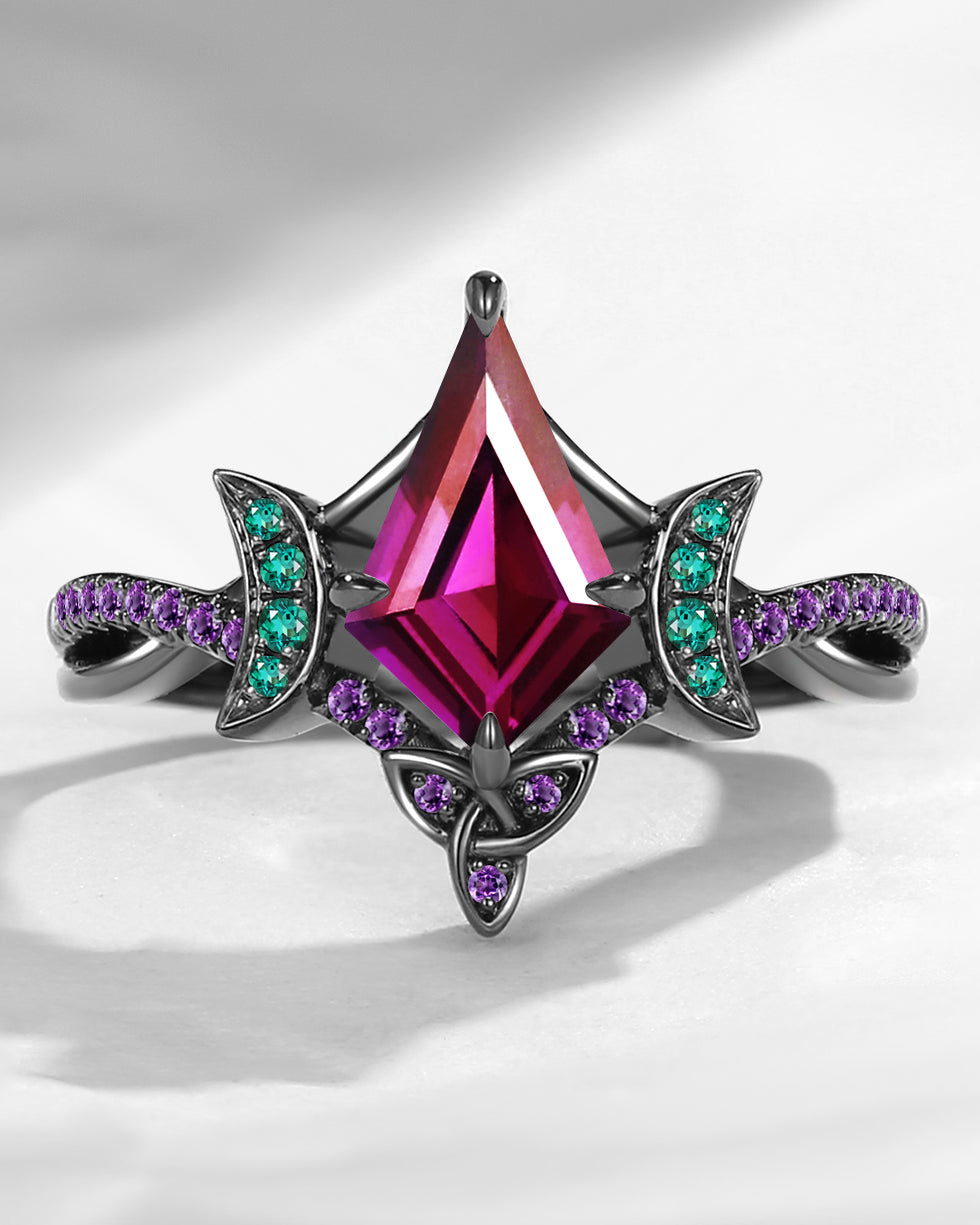 Celtic Moon | Kite Shaped Art Deco Purple Garnet Engagement Ring