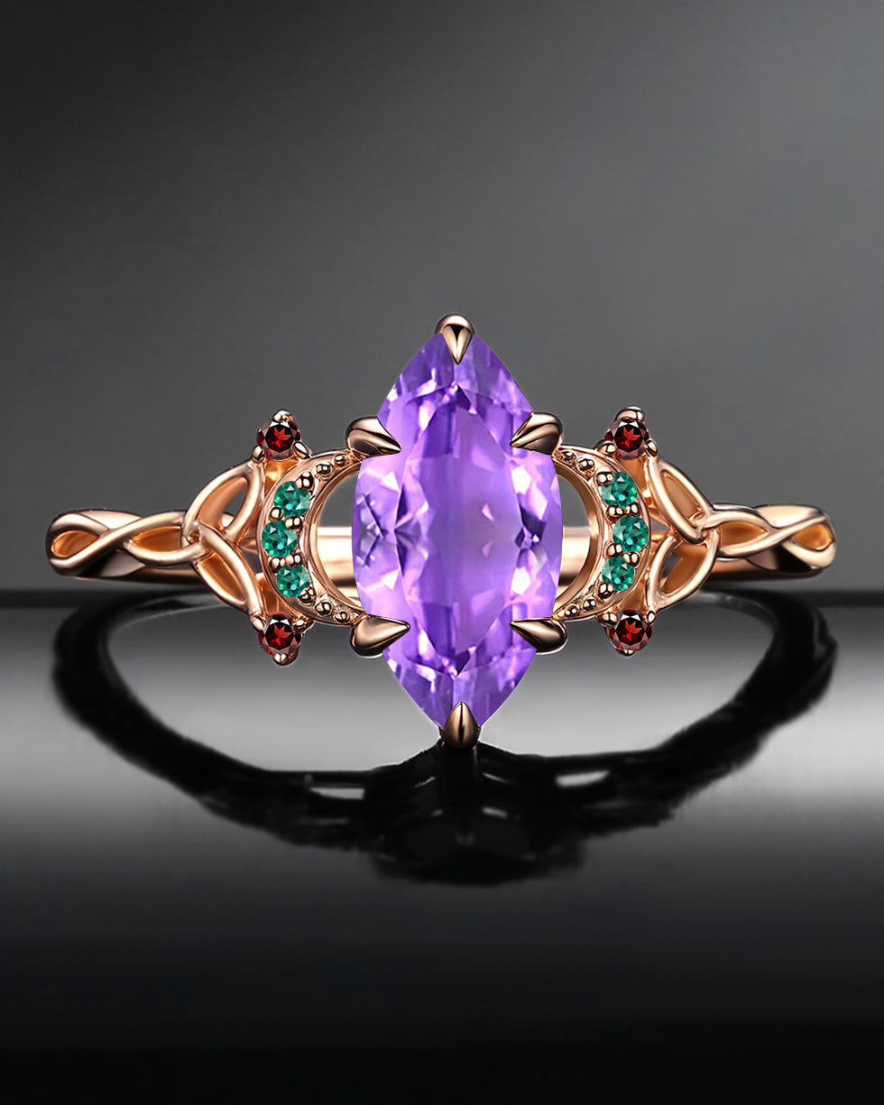 Celtic Moon | Marquise Amethyst Twist Engagement Ring