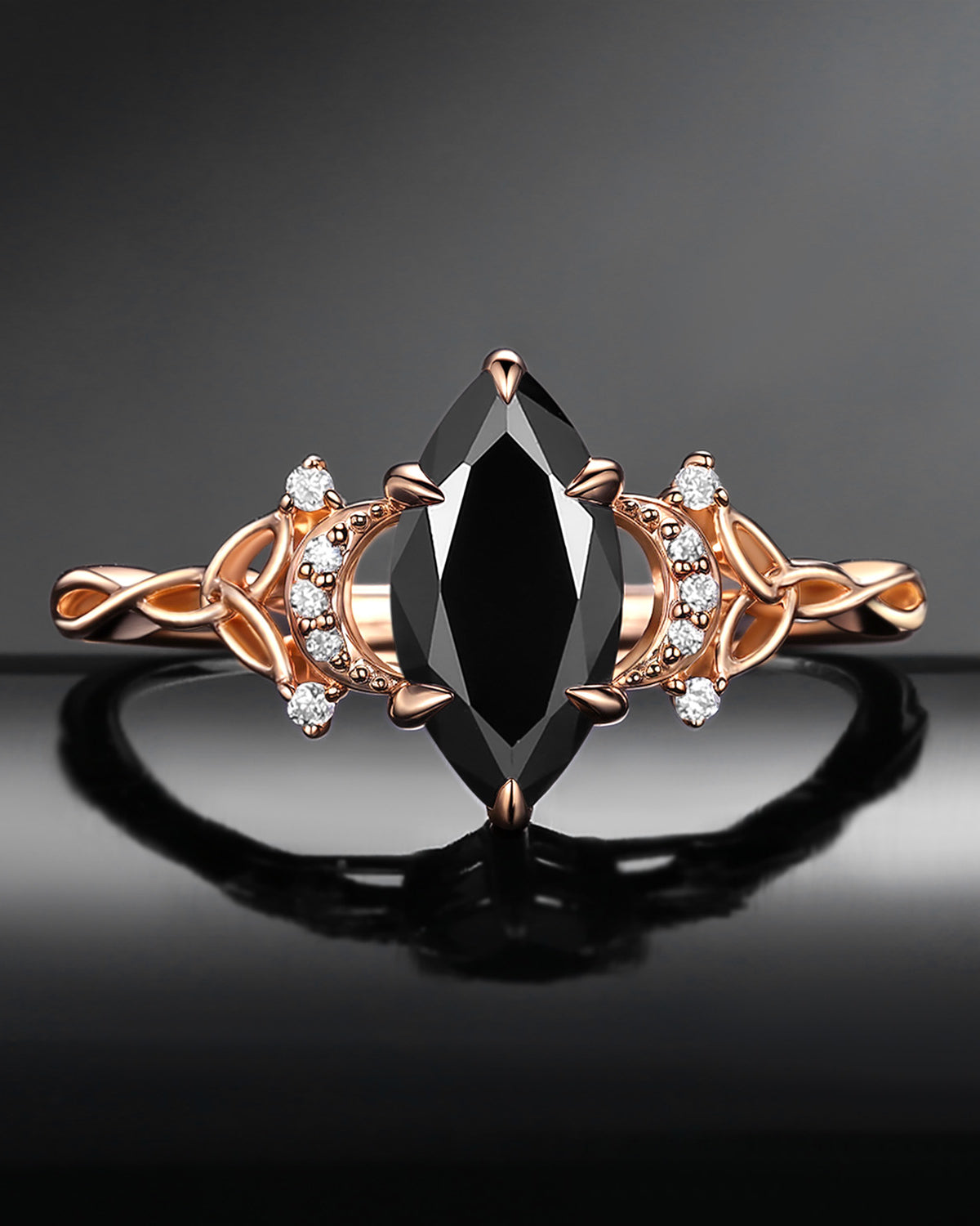 Celtic Moon | Marquise Black Moissanite Twist Engagement Ring