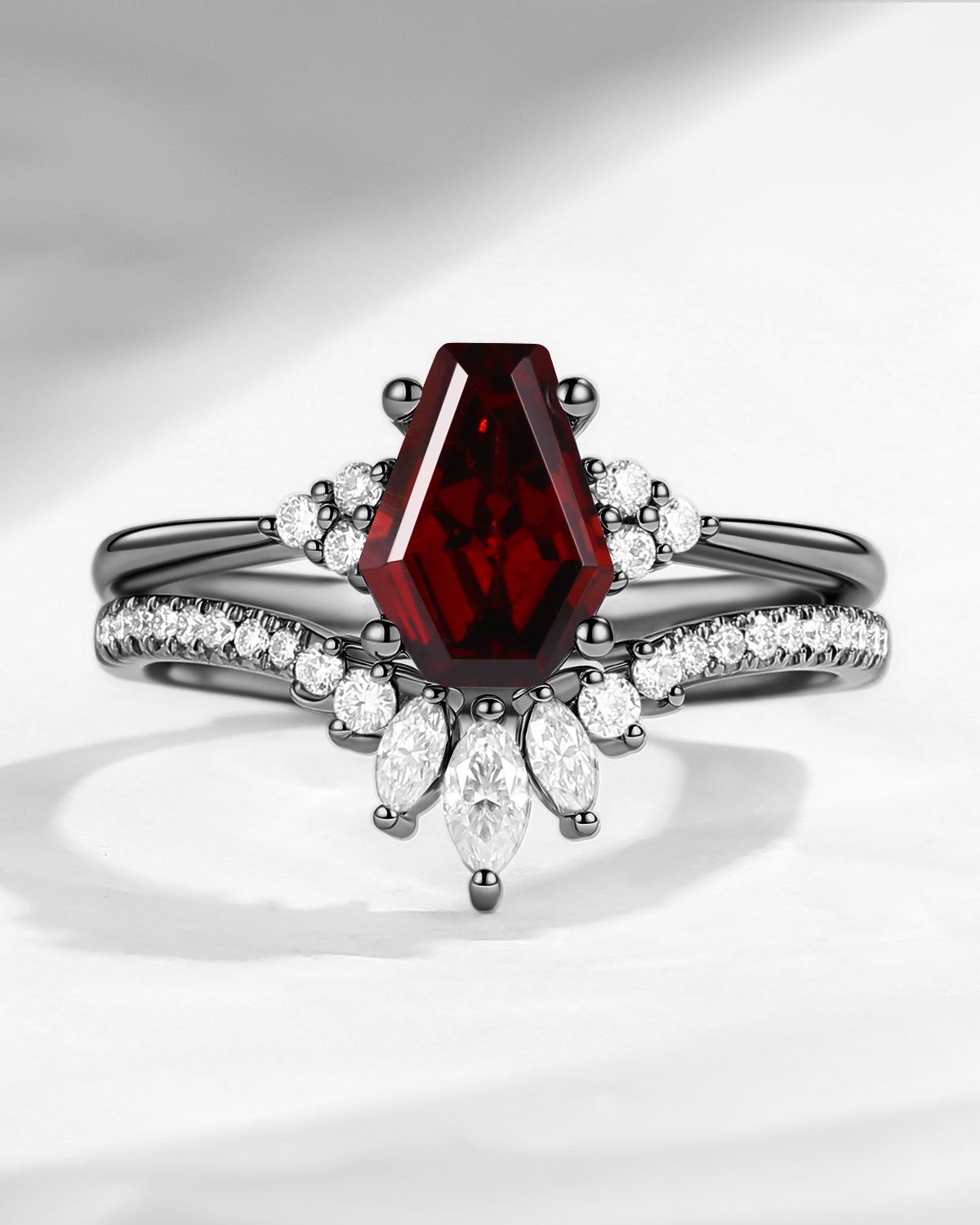 Classic Coffin Cut Garnet Engagement Set 2pcs - White Dress