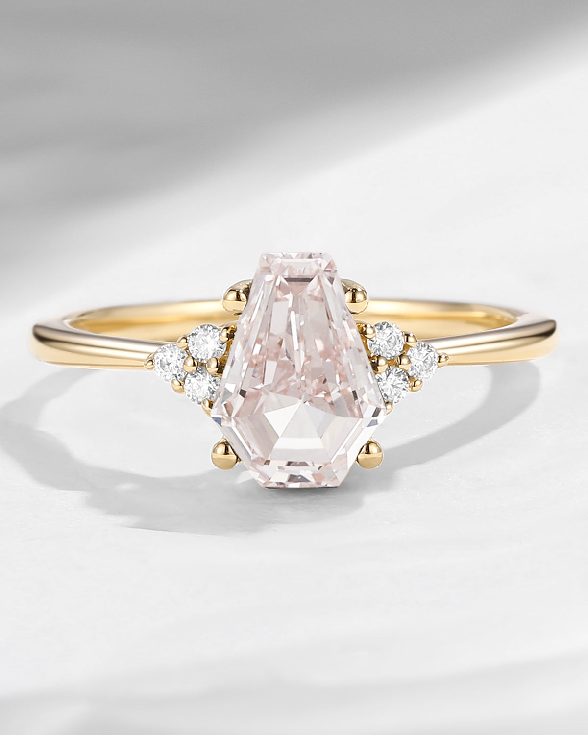 Classic Coffin Shaped Pink Lab Diamond Engagement Ring