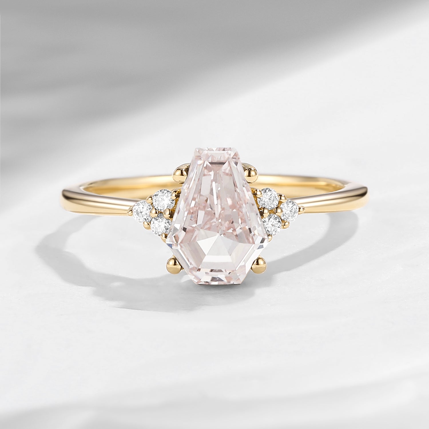 Classic Coffin Shaped Pink Lab Diamond Engagement Ring