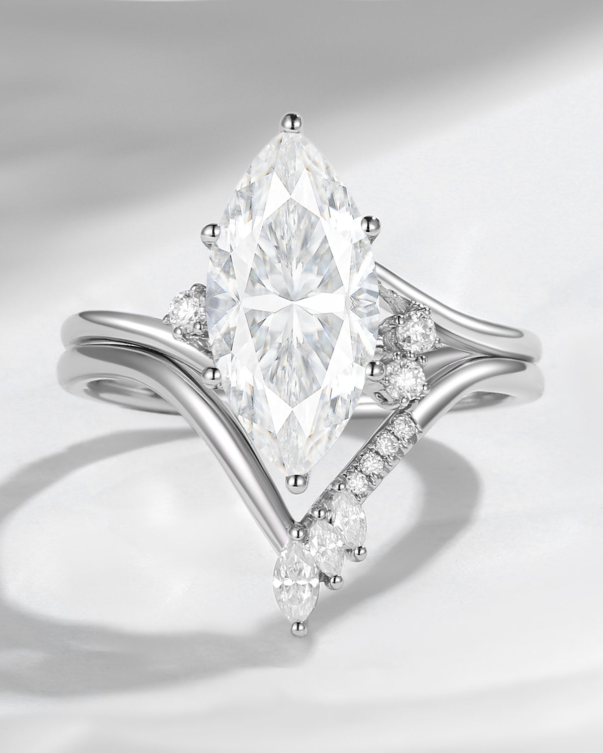 Classic Style Marquise Cut Moissanite Twist Elegant Engagement Ring Bridal Set 2pcs