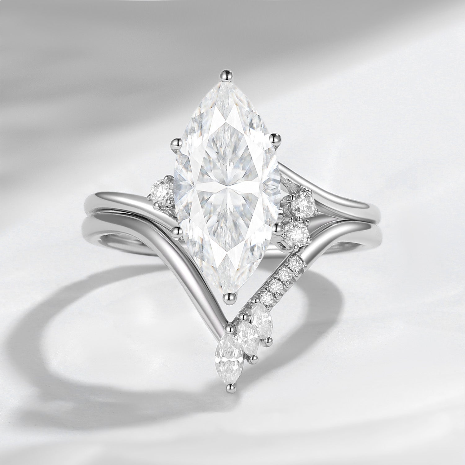 Classic Style Marquise Cut Moissanite Twist Elegant Engagement Ring Bridal Set 2pcs