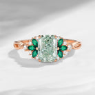 Cluster Emerald Cut Green Lab Diamond & Emerald Twist Engagement Ring