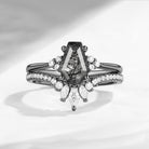 Coffin Black Rutilated Quartz Black Gold Engagement Ring 2PCS - White Dress