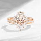 Coffin Cut Morganite Cluster Engagement Set 2pcs - White Dress