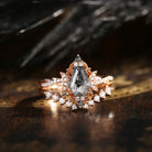 Crescent Moon | Coffin Cut Herkimer Diamond Infinity Engagement Ring Set 2pcs - Infinity Galaxy