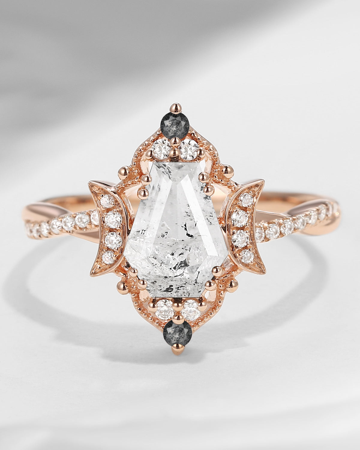 Crescent Moon | Coffin Cut Herkimer Diamond Infinity Galaxy Engagement Ring