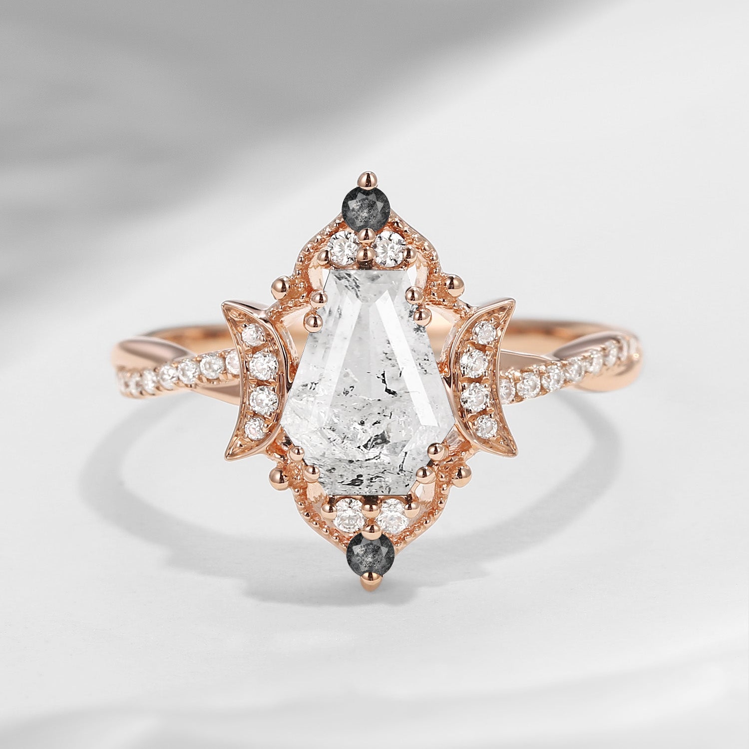 Crescent Moon | Coffin Cut Herkimer Diamond Infinity Galaxy Engagement Ring