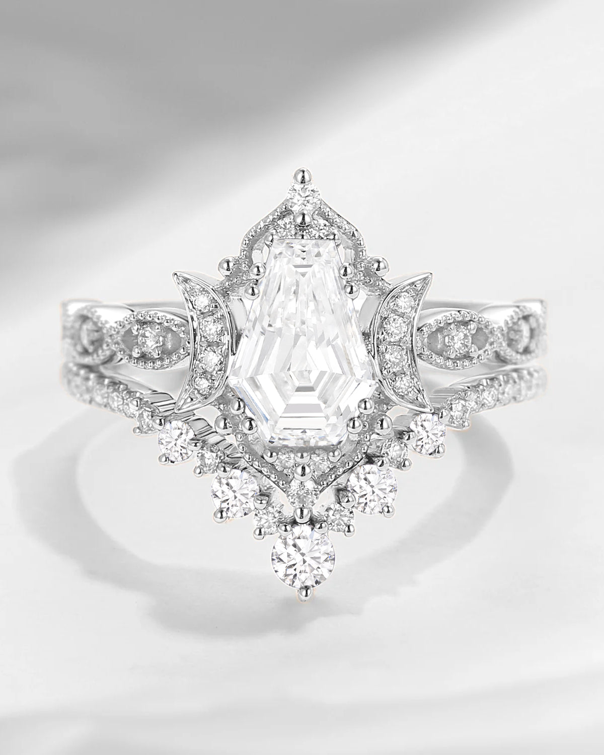 Crescent Moon | Coffin Cut Lab Diamond 'Till Death Do Us Part' Ring Set 2pcs