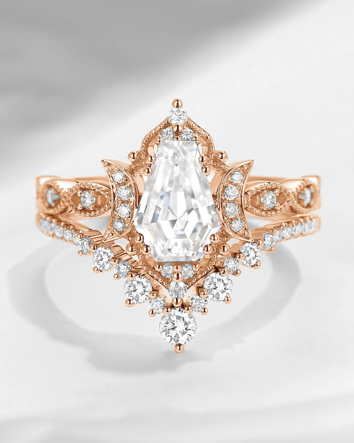 Crescent Moon | Coffin Cut Moissanite 'Till Death Do Us Part' Ring Set 2pcs