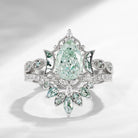 Crescent Moon | Pear Cut Green Lab Diamond 'Ultra Galaxy' Engagement Ring Set 2pcs