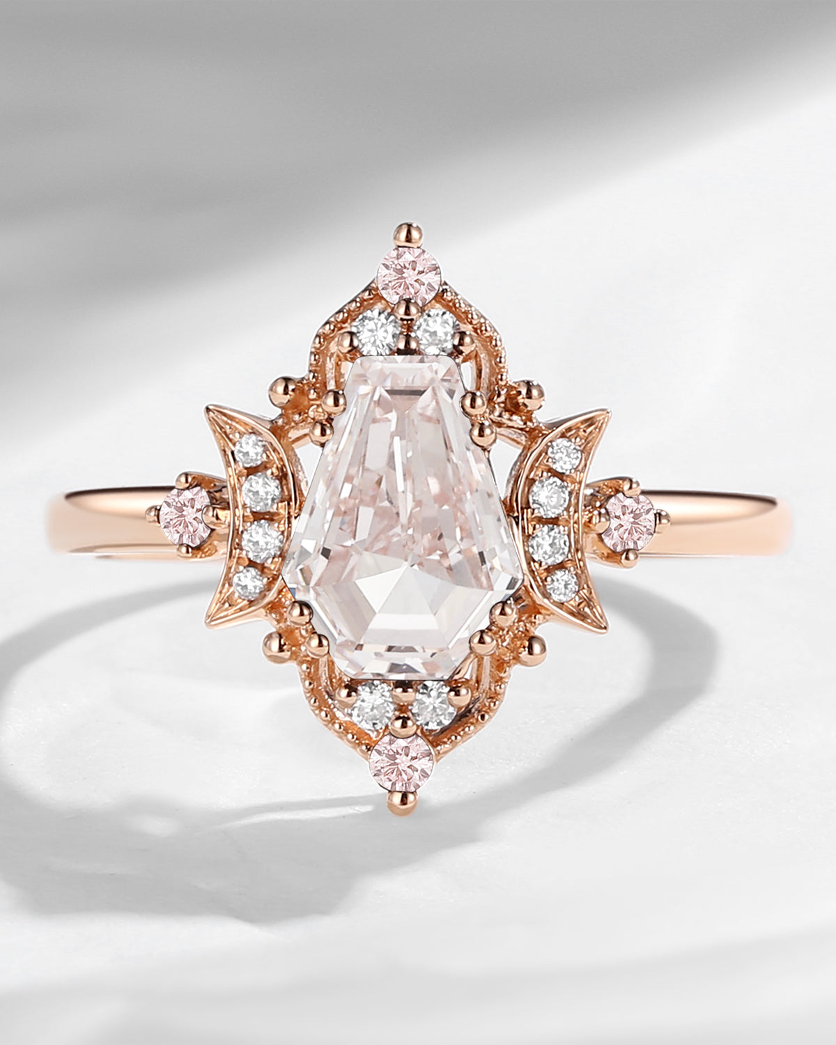 Crescent Moon | Unique Coffin Pink Lab Diamond 'Evermore' Engagement Ring