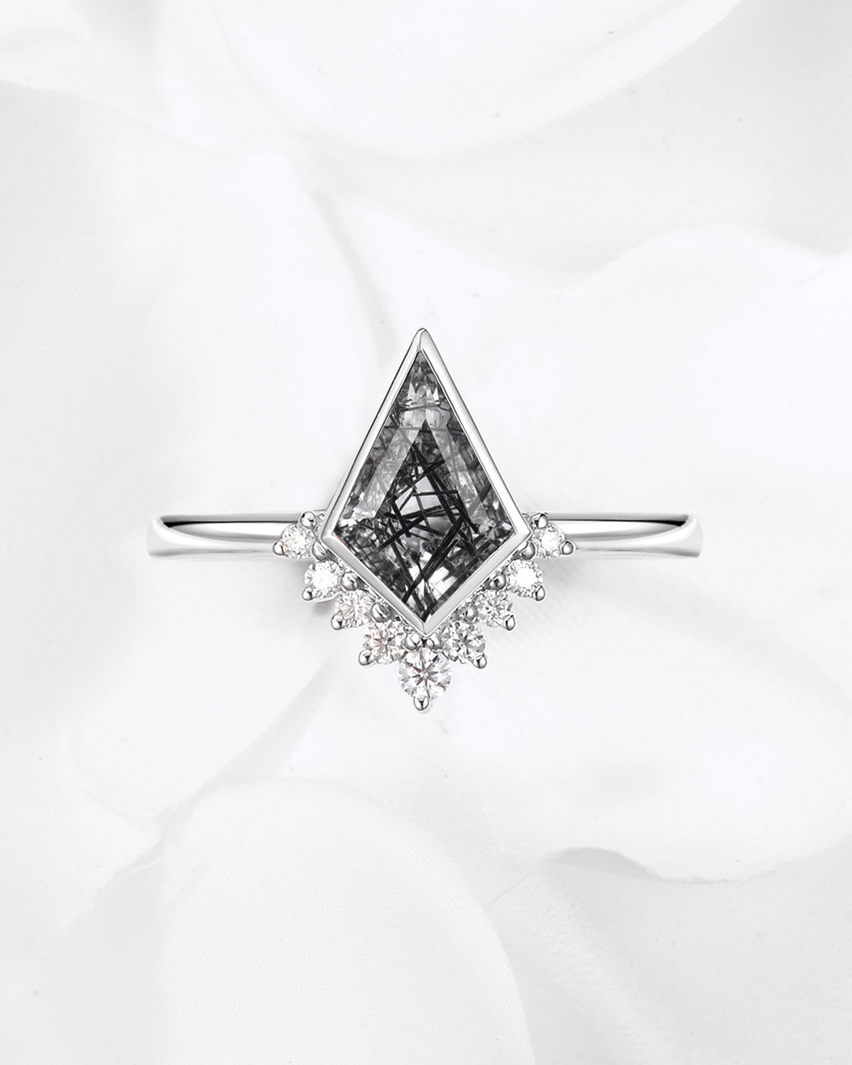 Unique Kite Shaped Black Rutilated Quartz Engagement Ring - Fly To Love