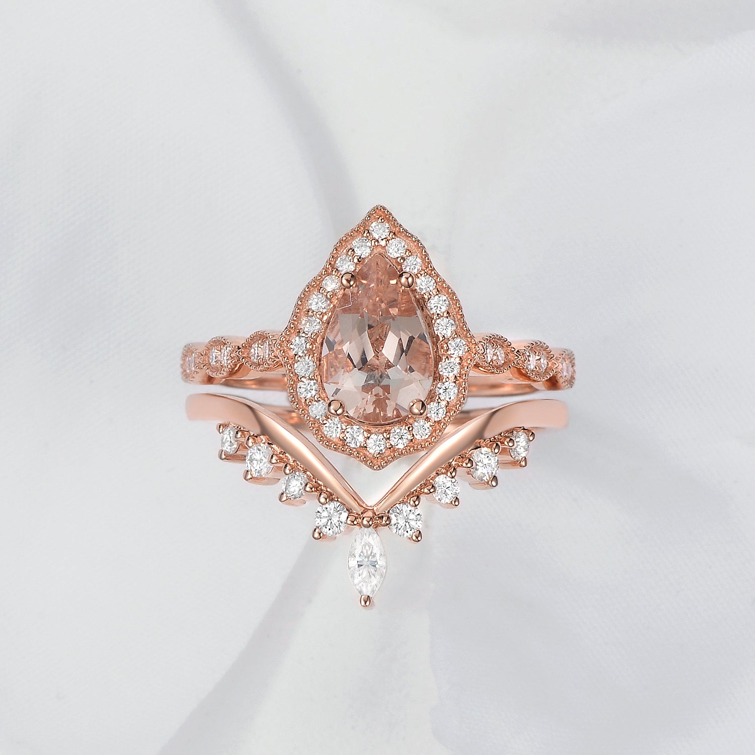 Vintage Morganite  Bridal Set 2pcs