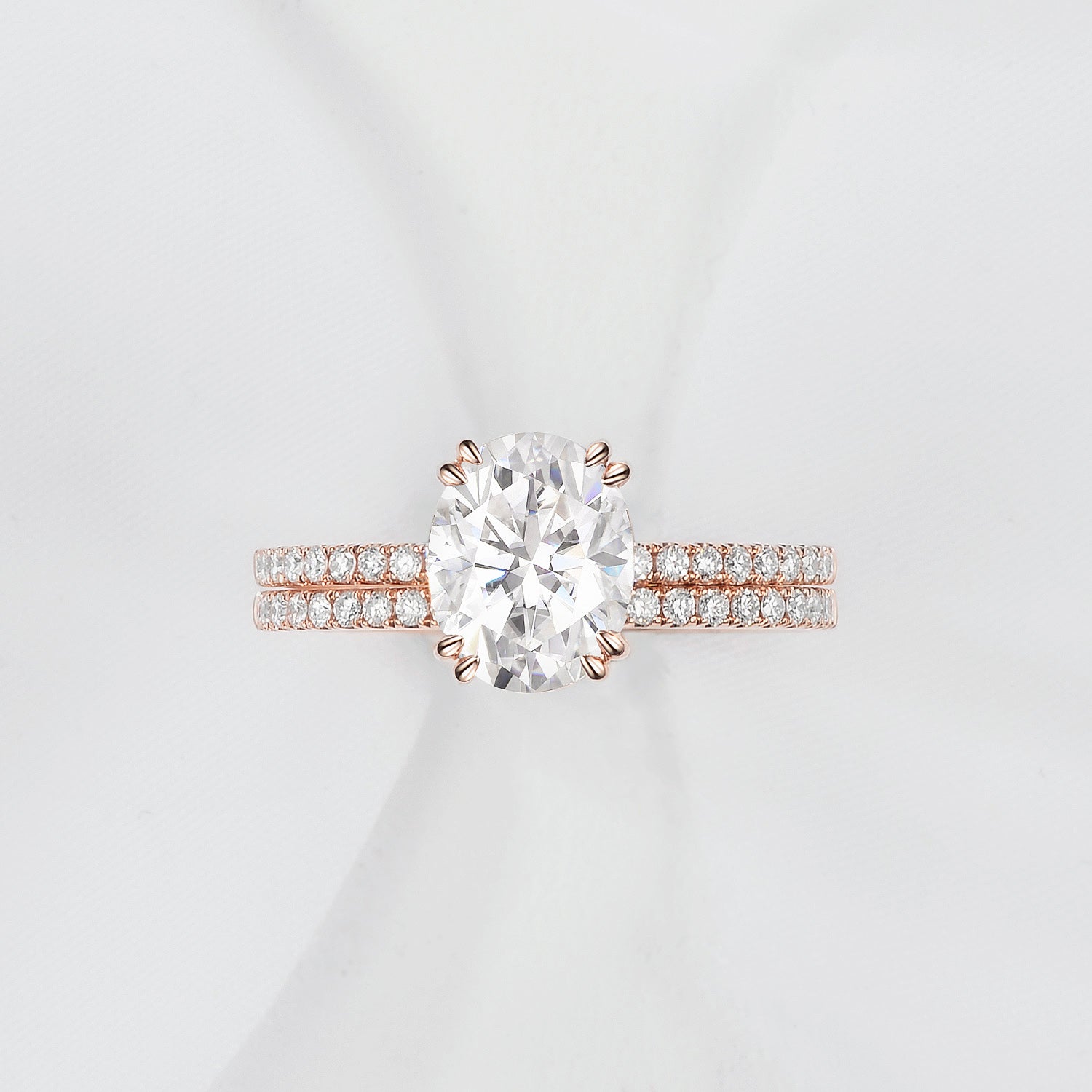 1.0-2.0ct Oval Cut Lab Diamond Classic Pavé Ring Set 2pcs