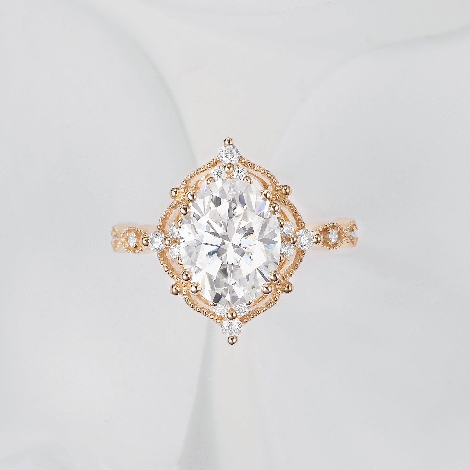 Oval Moissanite Vintage Inspired Engagement Ring 18K