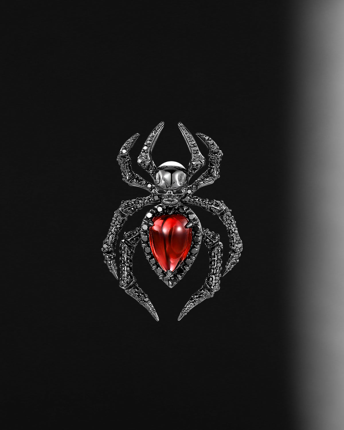 Deluxe Unique Spider & Skull Pear Cut Lab Ruby Halloween Gothic Pendant Necklace