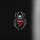 Deluxe Unique Spider & Skull Pear Cut Lab Ruby Halloween Gothic Pendant Necklace