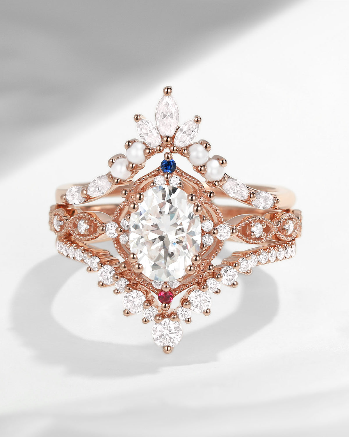 ‘Each Other' - Vintage Inspired Maximalist Oval Cut Moissanite Milgrain Bridal Set