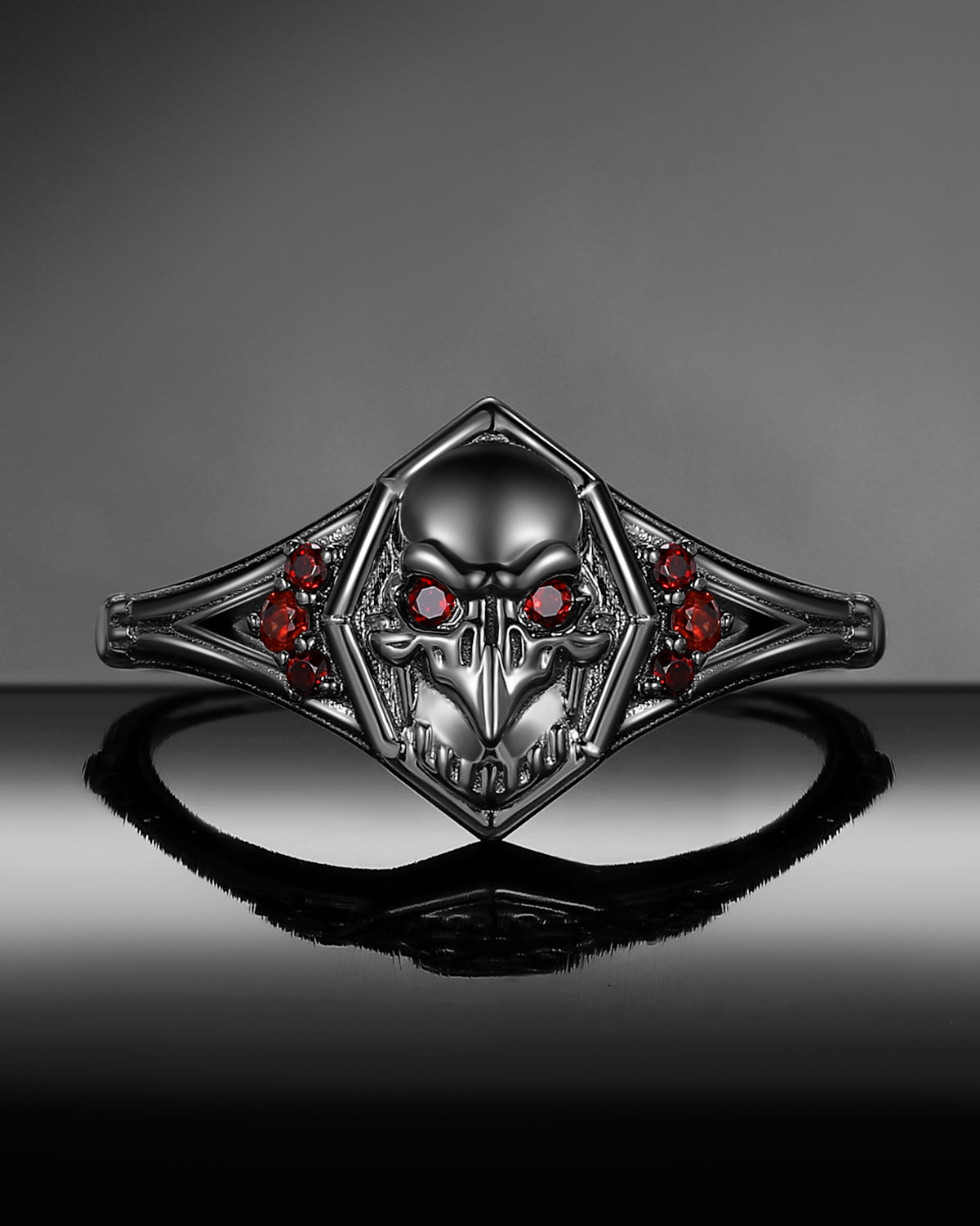 Gothic Crow Inspired Garnet Halloween Black Gold Engagement Ring