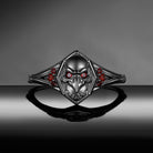 Gothic Crow Inspired Garnet Halloween Black Gold Engagement Ring