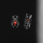 Gothic Spider Web & Spider Skull Pear Shaped Garnet Earrings Halloween Jewelry Gift