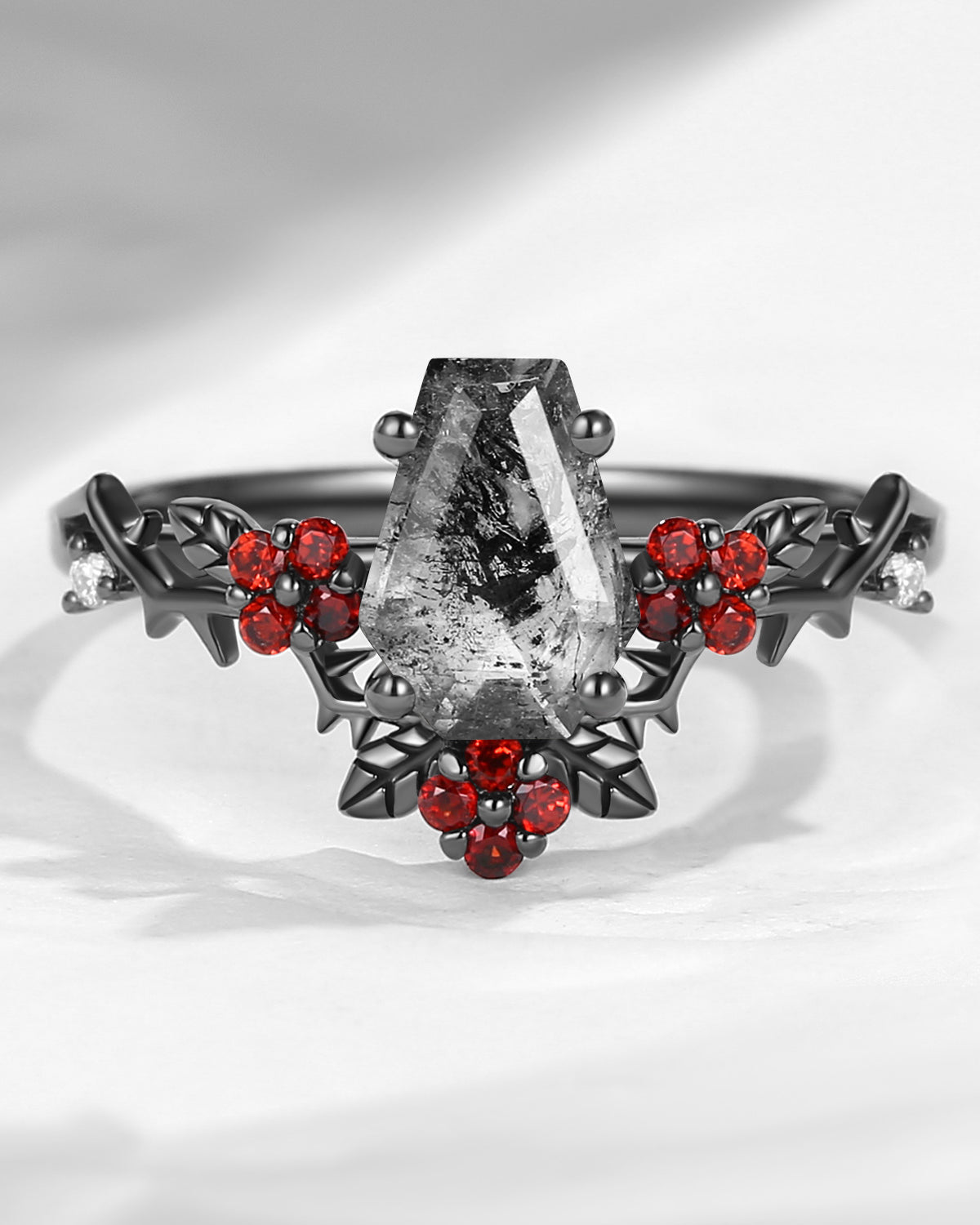Gothic Style Coffin Cut Herkimer Diamond Vine 'Thorns & Roses' Nature Inspired Engagement Ring