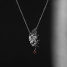 Halloween Skull & Skeleton Garnet Gothic Half Butterfly Inspired Pendant Necklace
