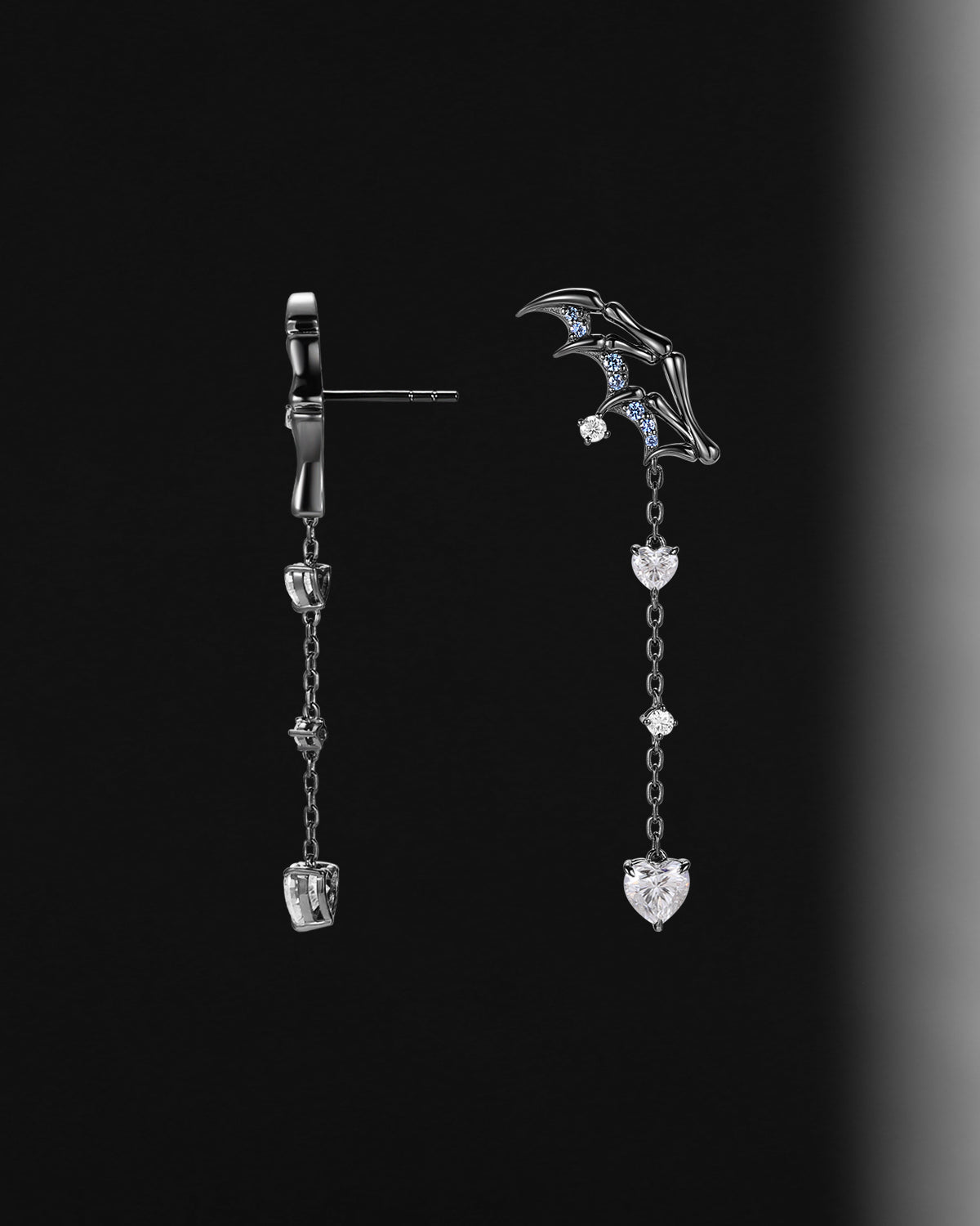 Heart Shaped Moissanite Black Gold Earrings Halloween Jewelry