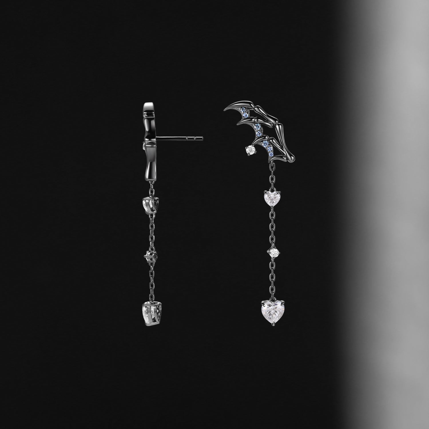 Heart Shaped Moissanite Black Gold Earrings Halloween Jewelry