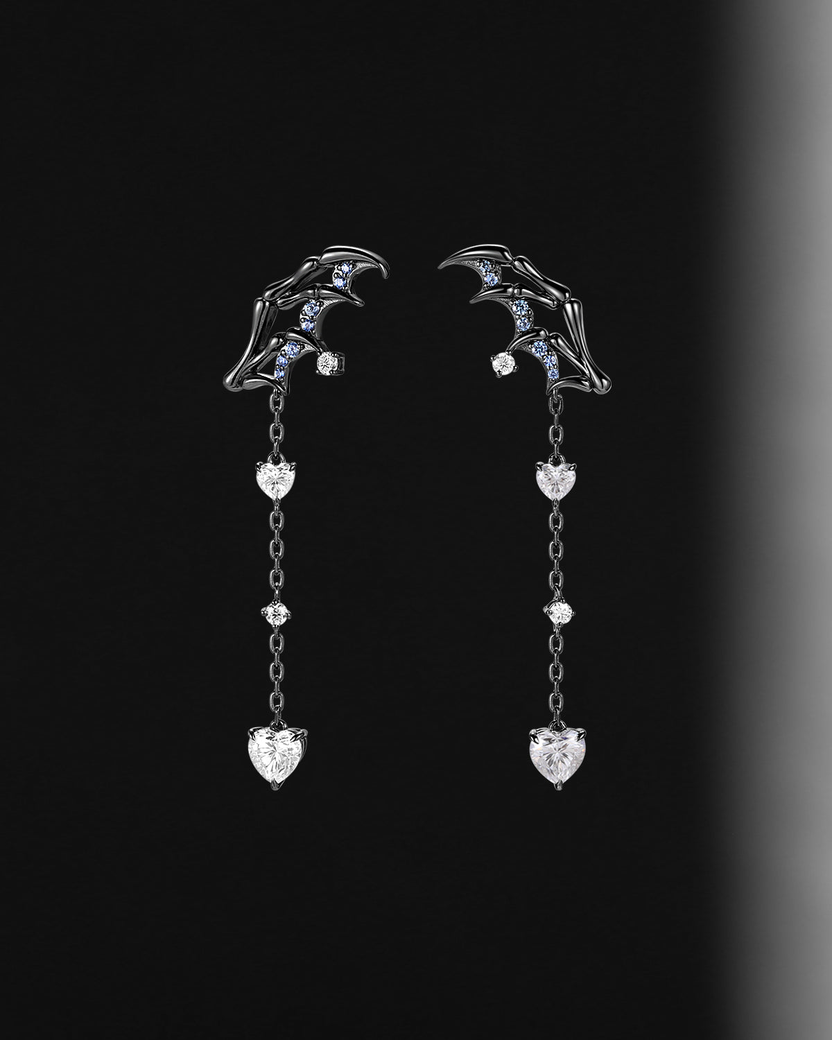 Heart Shaped Moissanite Black Gold Earrings Halloween Jewelry