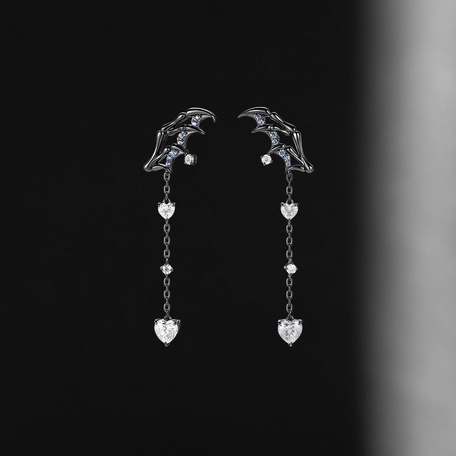 Heart Shaped Moissanite Black Gold Earrings Halloween Jewelry