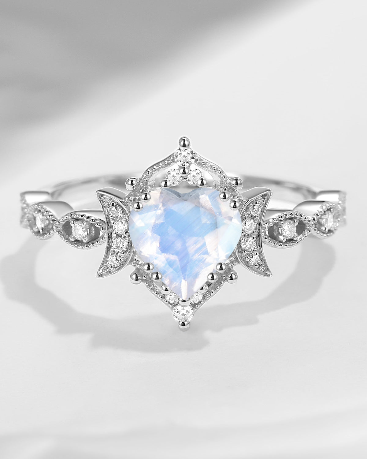 Crescent Moon | Unique Heart Shaped Moonstone Engagement Ring Moon Ring