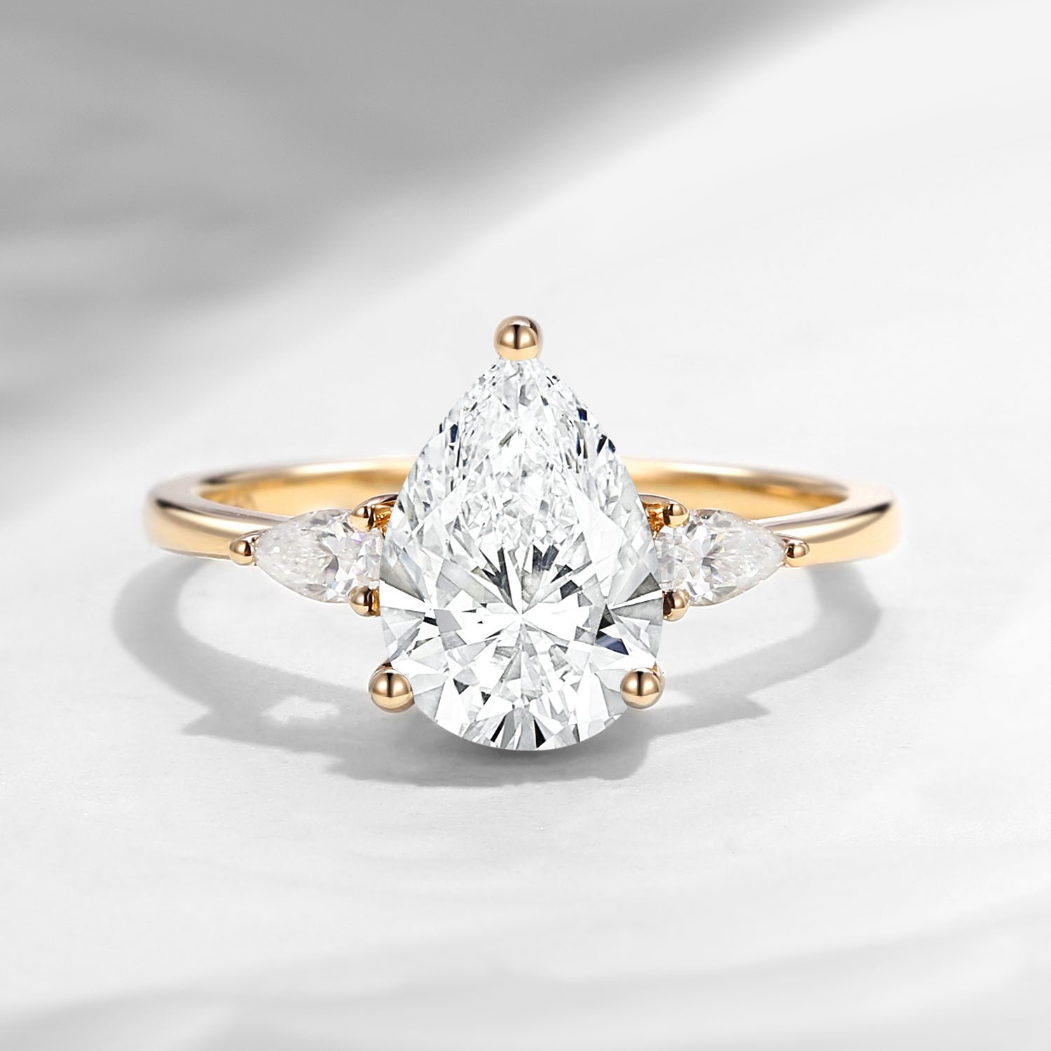Classic IGI Certified Pear Cut Lab Diamond Three Stone Engagement Ring