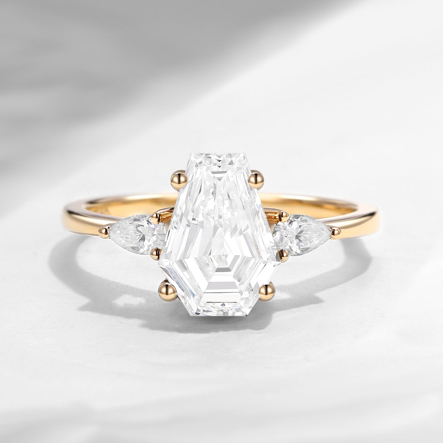 Classic IGI Certified Coffin Cut Lab Diamond Three Stone Engagement Ring