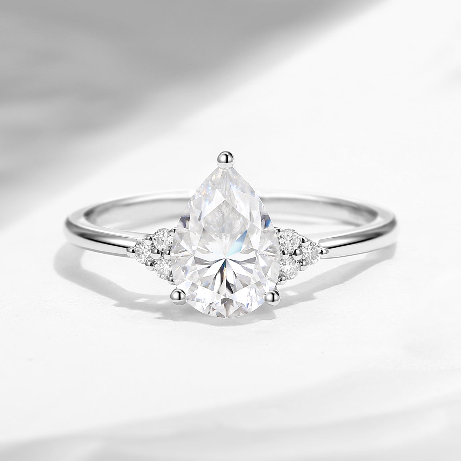 Pear Cut Classic Cluster Moissanite Engagement Ring