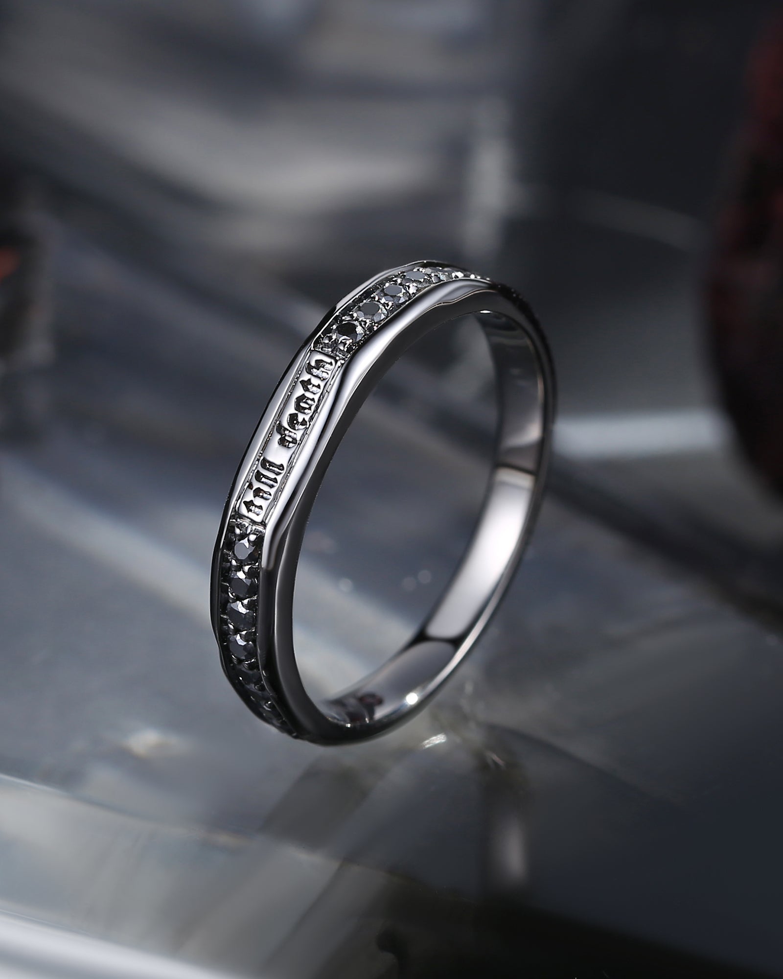 Black Moissanite Full Eternity Wedding Band Promise Ring- Till Death