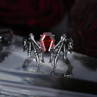 Garnet Coffin Cut Vintage Inspired Black Gold Engagement Ring - Bat Ring