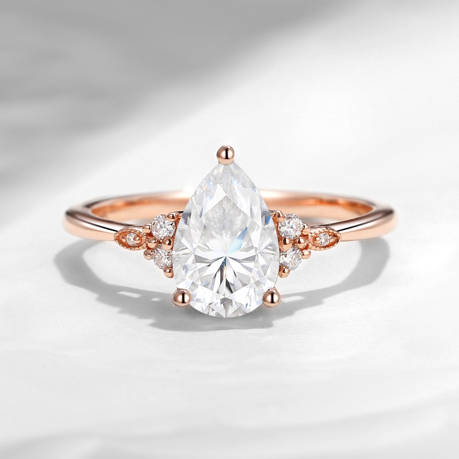 1.5ct Pear Cut Vintage Cluster Moissanite Engagement Ring