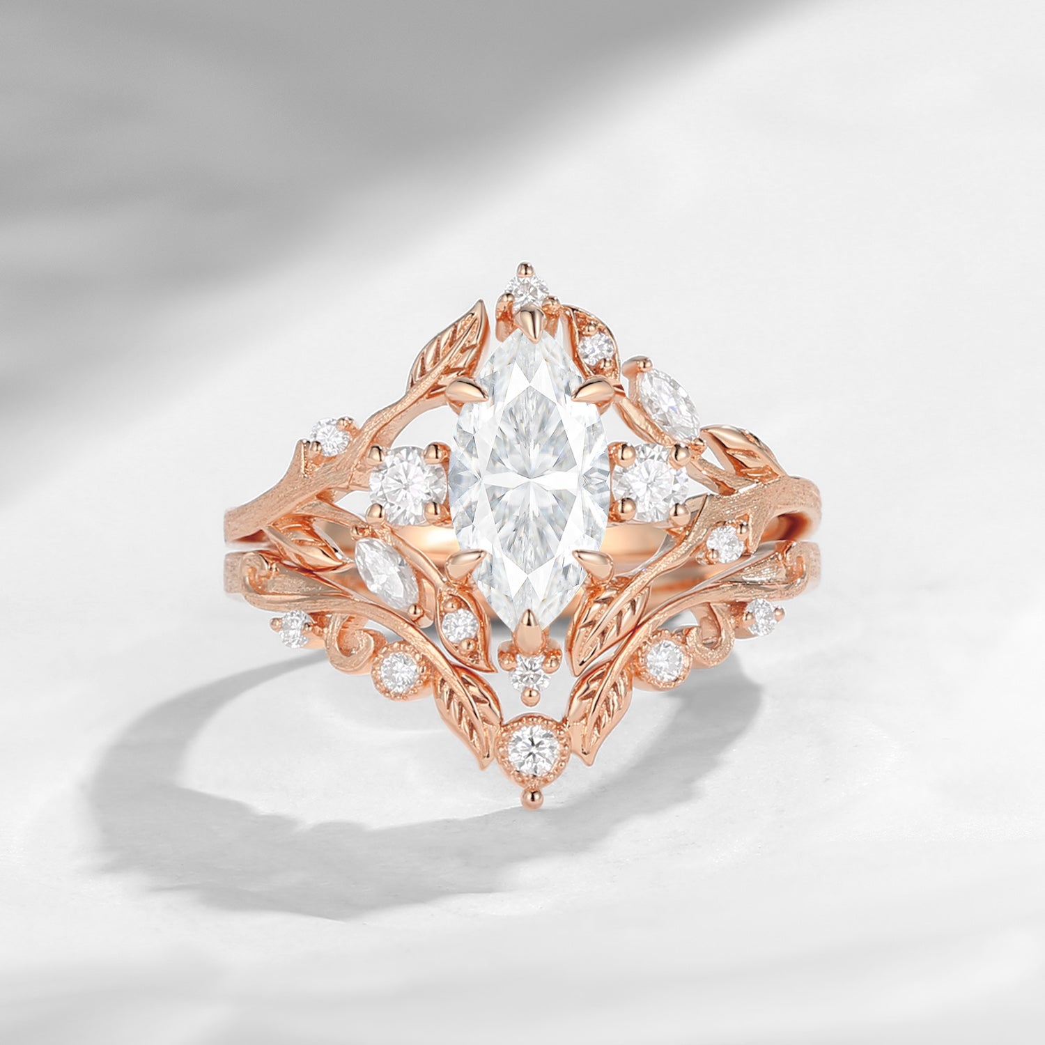 Nature Inspired Marquise Moissanite Garden Engagement Ring Set 2pcs