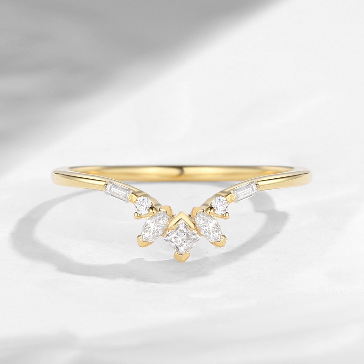 Moissanite Cluster Curved Wedding Band Stack