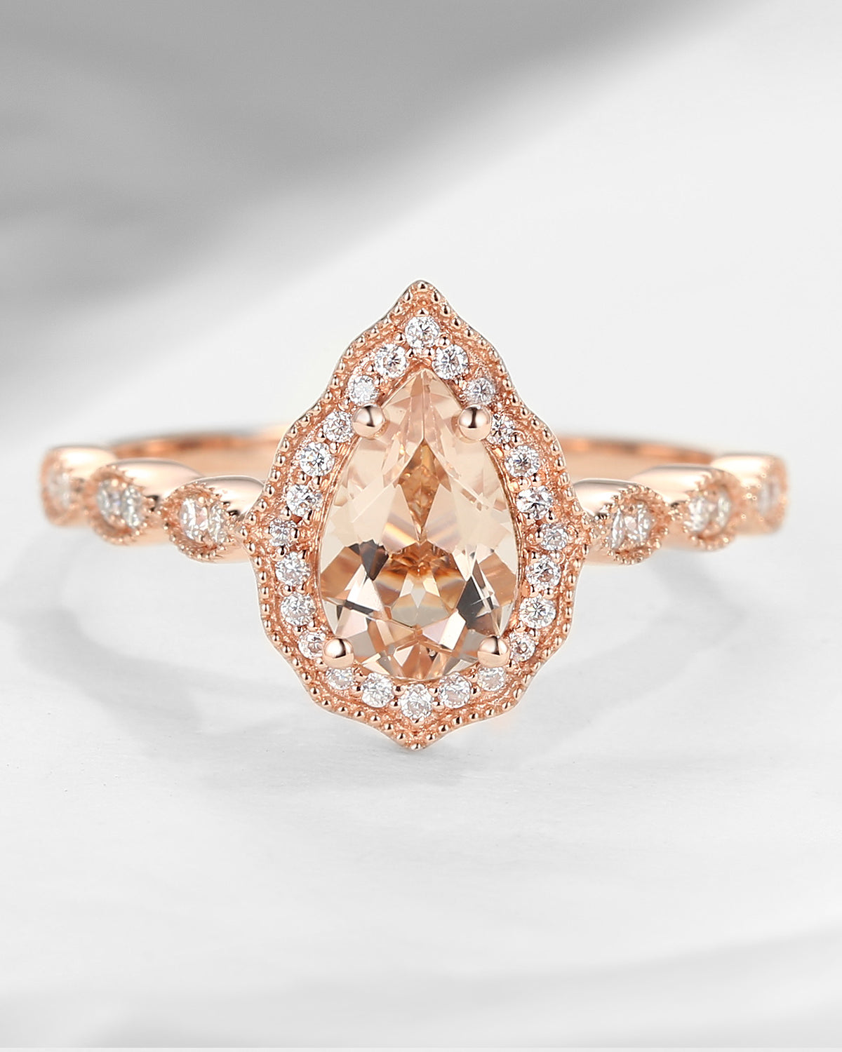 Pear Shaped Art Deco Morganite Engagement Ring