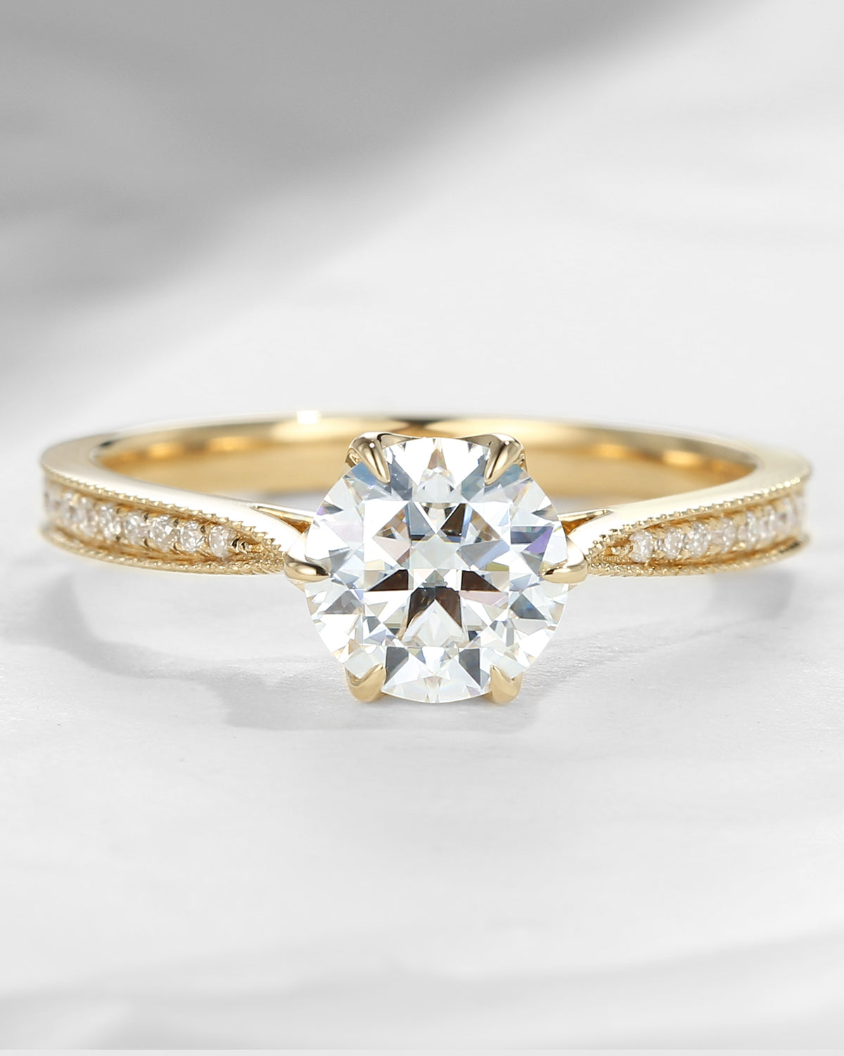 1.2ct Antique Round Cut Moissanite Engagement Ring