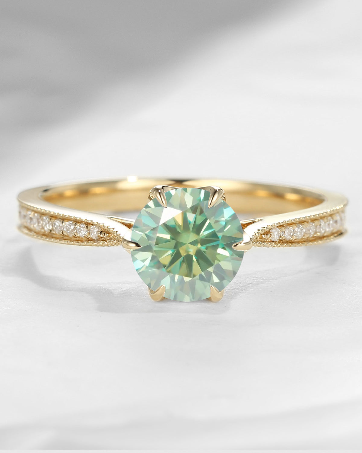 Antique Round Cut Mint Moissanite Engagement Ring