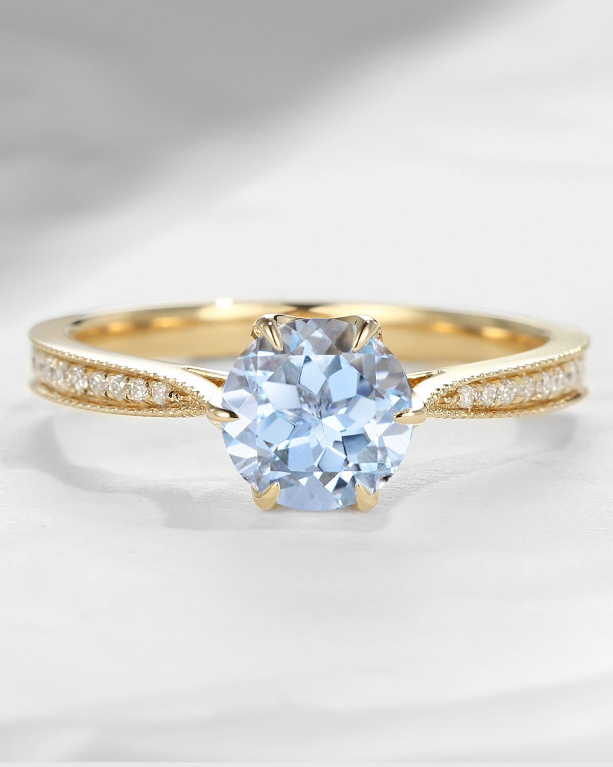 1.2ct Antique Aquamarine Round Cut Engagement Ring