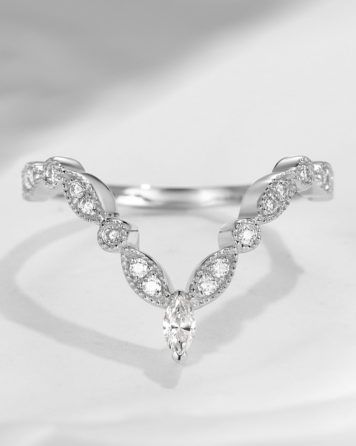 Milgrain Marquise Curved Women Cluster Wedding Band