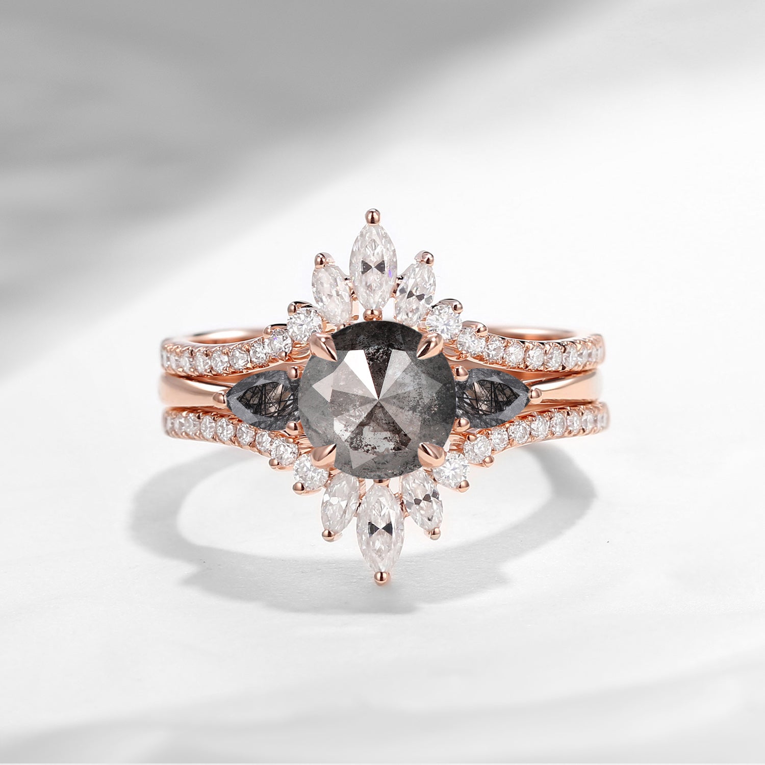 Bette‘s Eyes| Salt & Pepper Diamonds Cluster Ring Set 3pcs